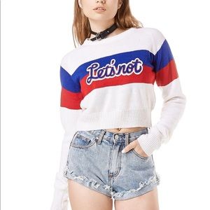 Unif let's not varsity cropped sweater